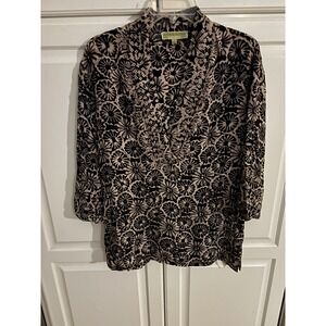 Sigrid Olsen Signature Black Champagne Floral Sequin Ruffle V-Neck Tunic Top S